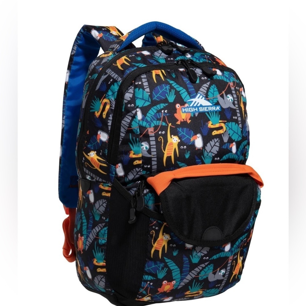 High Sierra Kids Jungle Animals Backpack in Black, Blue, Orange, Yellow